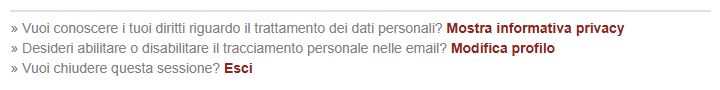 Il collegamento Modifica profilo nel minisito permette di cambiare la scelta sul tracciamento personale